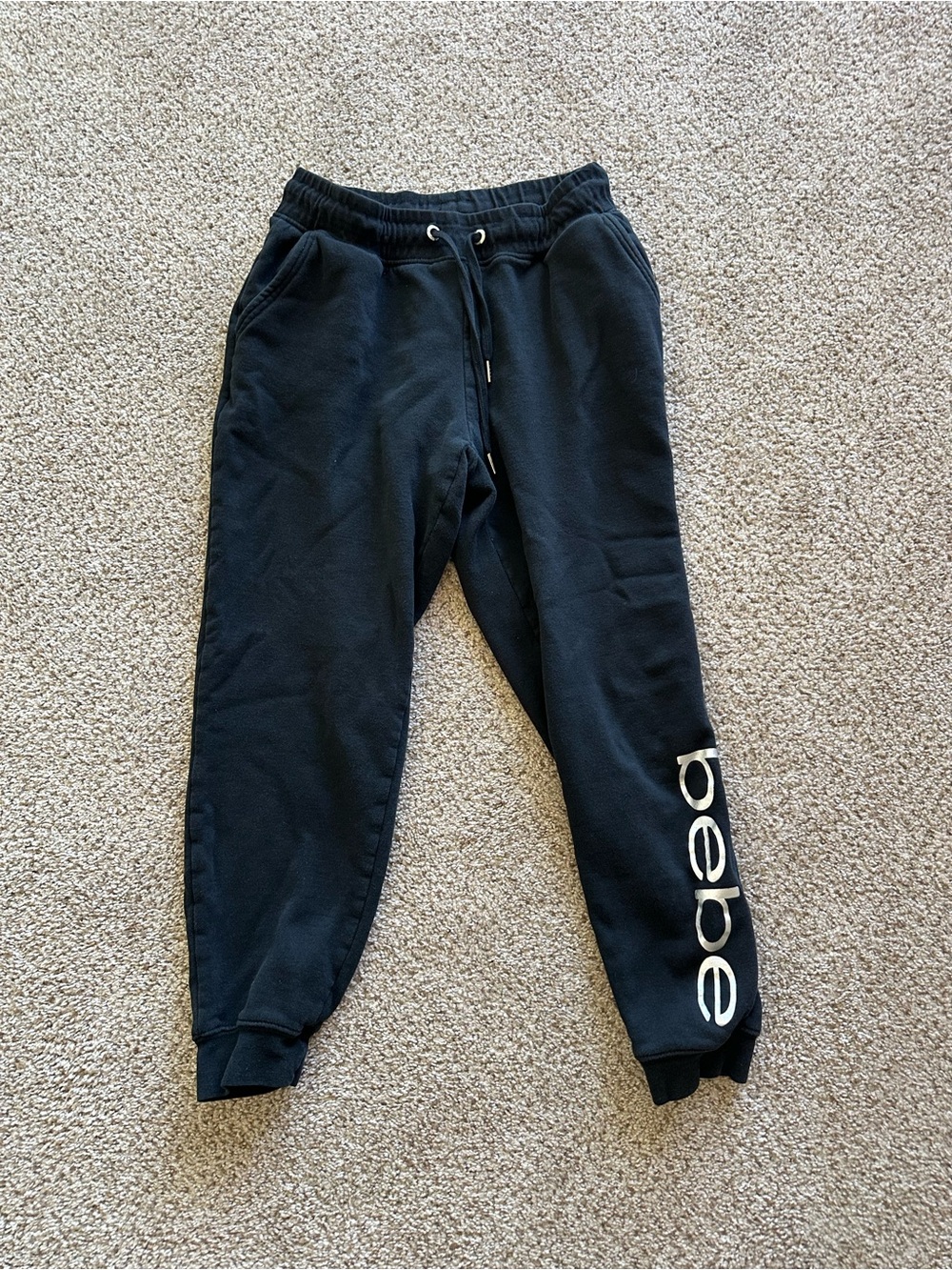 bebe Sport Women's Black Jogger Pants Size M Fleece Drawstring Pockets